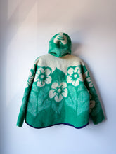 Load image into Gallery viewer, One-of-a-Kind: Green Floral Ukrainian Blanket Hooded Flora Jacket (L)