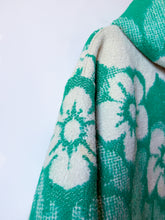 Load image into Gallery viewer, One-of-a-Kind: Green Floral Ukrainian Blanket Hooded Flora Jacket (L)