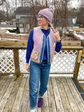 Load image into Gallery viewer, One-of-a-Kind: Lavender Geometric Wool Blanket Snap Front Vest (M)