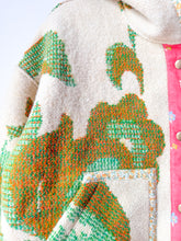 Load image into Gallery viewer, One-of-a-Kind: Green and Tan Floral Ukrainian Blanket Hooded Flora Jacket (S)