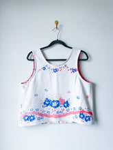 Load image into Gallery viewer, One-of-a-Kind: Vintage Blue Hollyhock Tablecloth Pearl Snap Tank (M)