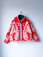 Load image into Gallery viewer, One-of-a-Kind: Coral Floral Ukrainian Blanket Hooded Flora Jacket (S)