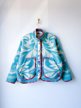 Load image into Gallery viewer, One-of-a-Kind: Bright Blue Floral Ukrainian Blanket Flora Jacket (M)