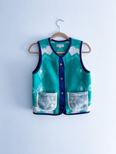 Load image into Gallery viewer, One-of-a-Kind: Colorblock Floral Wool Blanket Snap Front Vest (XS)