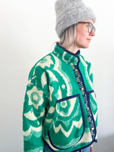 Load image into Gallery viewer, One-of-a-Kind: Green Floral Wool Blanket Flora Jacket (M)