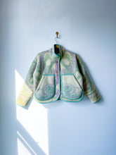 Load image into Gallery viewer, One-of-a-Kind: Green and Lavender Art Deco Floral Wool Blanket Flora Jacket (XS)