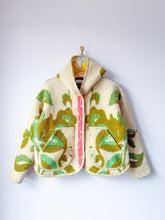 Load image into Gallery viewer, One-of-a-Kind: Green and Tan Floral Ukrainian Blanket Hooded Flora Jacket (S)