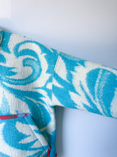 Load image into Gallery viewer, One-of-a-Kind: Bright Blue Floral Ukrainian Blanket Flora Jacket (M)