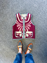 Load image into Gallery viewer, One-of-a-Kind: Ukrainian Vintage Raspberry Blanket Snap Front Vest (M)