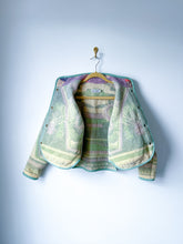 Load image into Gallery viewer, One-of-a-Kind: Green and Lavender Art Deco Floral Wool Blanket Flora Jacket (XS)