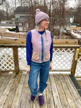 Load image into Gallery viewer, One-of-a-Kind: Lavender Geometric Wool Blanket Snap Front Vest (M)