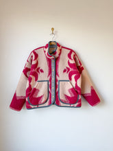 Load image into Gallery viewer, One-of-a-Kind: Burgundy Floral Ukrainian Blanket Flora Jacket (M)