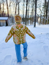 Load image into Gallery viewer, One-of-a-Kind: Green and Orange woven Floral Ukrainian Blanket Flora Jacket (L)