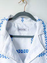 Load image into Gallery viewer, One-of-a-Kind: Blue Basket Vintage Tablecloth Shaftsbury Shirt (L)