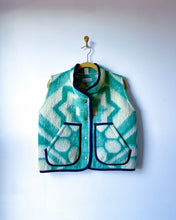 Load image into Gallery viewer, One-of-a-Kind: Ukrainian Kelly Green Floral Wool Blanket Snap Vest (L/XL)