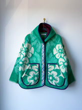 Load image into Gallery viewer, One-of-a-Kind: Green Floral Ukrainian Blanket Hooded Flora Jacket (L)