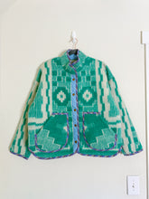 Load image into Gallery viewer, One-of-a-Kind: Green Geometric Ukrainian Blanket Flora Jacket (S)