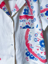Load image into Gallery viewer, One-of-a-Kind: Vintage Blue Hollyhock Tablecloth Shaftsbury Shirt (M)