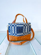 Load image into Gallery viewer, One-of-a-Kind: Antique Navy Woven Coverlet Project Bag (with detachable strap)