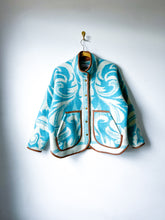 Load image into Gallery viewer, One-of-a-Kind: Ukrainian Blue Floral Wool Blanket Flora Jacket (L)
