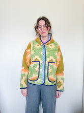 Load image into Gallery viewer, One-of-a-Kind: Geometric Floral Ukrainian Blanket Hooded Flora Jacket (M)