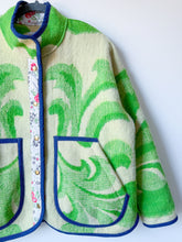 Load image into Gallery viewer, One-of-a-Kind: Bright Green Floral Ukrainian Blanket Flora Jacket (M)