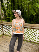 Load image into Gallery viewer, One-of-a-Kind: Vintage Peachy Floral Tablecloth Pearl Snap Tank (M)