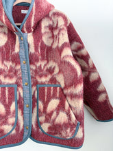 Load image into Gallery viewer, One-of-a-Kind: Burgundy and Gray Floral Ukrainian Blanket Hooded Flora Jacket (L)