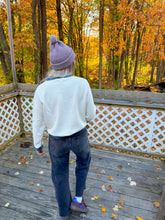 Load image into Gallery viewer, One-of-a-Kind: Peachy Pink and Blue Coverlet French Terry Pullover (L)