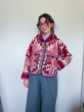 Load image into Gallery viewer, One-of-a-Kind: Burgundy and Cream Leaves Ukrainian Blanket Hooded Flora Jacket (S)