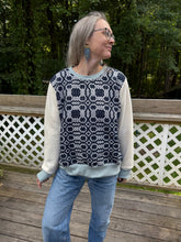 Load image into Gallery viewer, One-of-a-Kind: Navy and Cream Coverlet French Terry Pullover (XL)