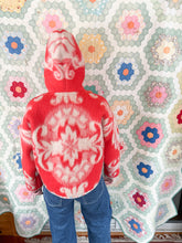 Load image into Gallery viewer, One-of-a-Kind: Coral Floral Ukrainian Blanket Hooded Flora Jacket (S)