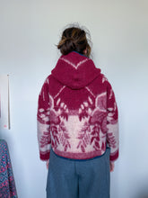 Load image into Gallery viewer, One-of-a-Kind: Burgundy and Cream Leaves Ukrainian Blanket Hooded Flora Jacket (S)