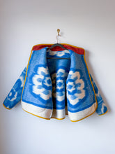 Load image into Gallery viewer, One-of-a-Kind: Blue Floral Wool Ukrainian Blanket Flora Jacket (L)