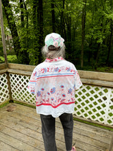 Load image into Gallery viewer, One-of-a-Kind: Vintage Periwinkle Floral Tablecloth Shaftsbury Shirt (L)