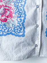 Load image into Gallery viewer, One-of-a-Kind: Aqua/Pink/Blue Floral Vintage Tablecloth Shaftsbury Shirt (S)