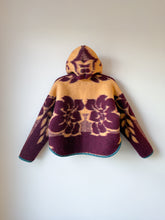 Load image into Gallery viewer, One-of-a-Kind: Plum and Tan Floral Ukrainian Blanket Hooded Flora Jacket (S)