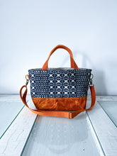 Load image into Gallery viewer, One-of-a-Kind: Antique Navy Woven Coverlet Project Bag (with detachable strap)