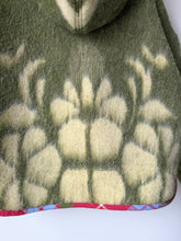 Load image into Gallery viewer, One-of-a-Kind: Green Floral Ukrainian Blanket Hooded Flora Jacket (S)
