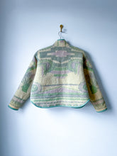 Load image into Gallery viewer, One-of-a-Kind: Green and Lavender Art Deco Floral Wool Blanket Flora Jacket (XS)