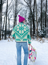 Load image into Gallery viewer, One-of-a-Kind: Kelly Green Floral Ukrainian Wool Blanket Flora Jacket (S)