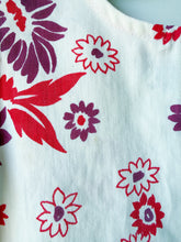 Load image into Gallery viewer, One-of-a-Kind: Vintage Cherry Red and Purple Floral Tablecloth Turnaround Tank (M)