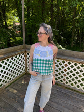 Load image into Gallery viewer, One-of-a-Kind: Tablecloth Mashup Pearl Snap Tank (S)