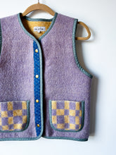 Load image into Gallery viewer, One-of-a-Kind: Lavender Geometric Wool Blanket Snap Front Vest (M)