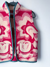 Load image into Gallery viewer, One-of-a-Kind: Fuchsia Floral Ukrainian Blanket Vest (XS-M)