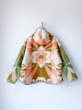 Load image into Gallery viewer, One-of-a-Kind: Deep Green and Orange Floral Burst Ukrainian Blanket Hooded Flora Jacket (L)