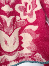 Load image into Gallery viewer, One-of-a-Kind: Burgundy and Rust Colorblock Floral Wool Ukrainian Blanket Flora Jacket (S)
