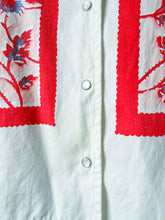 Load image into Gallery viewer, One-of-a-Kind: Vintage Periwinkle Floral Tablecloth Shaftsbury Shirt (L)