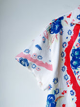 Load image into Gallery viewer, One-of-a-Kind: Vintage Blue Hollyhock Tablecloth Shaftsbury Shirt (M)