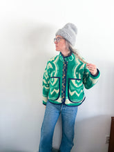 Load image into Gallery viewer, One-of-a-Kind: Green Floral Wool Blanket Flora Jacket (M)